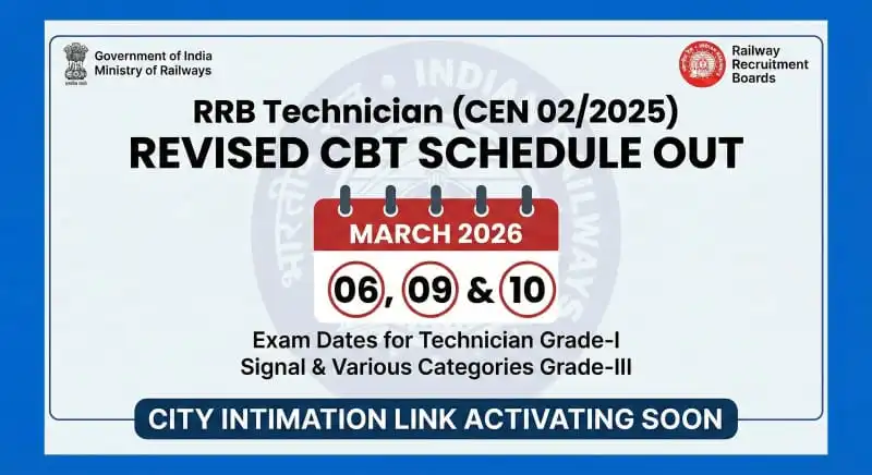 RRB Technician City Intimation Admit Card 2026 Official Link
