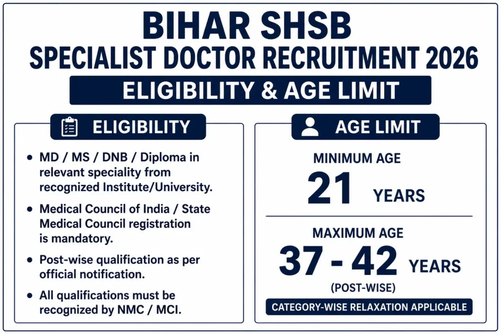 Eligibility Criteria for SHS Bihar Specialist Doctors
