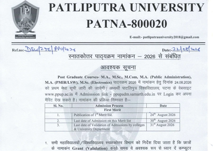 Patliputra University PG Merit List 2026