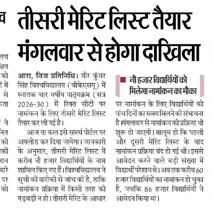 VKSU UG Third Merit List 2026