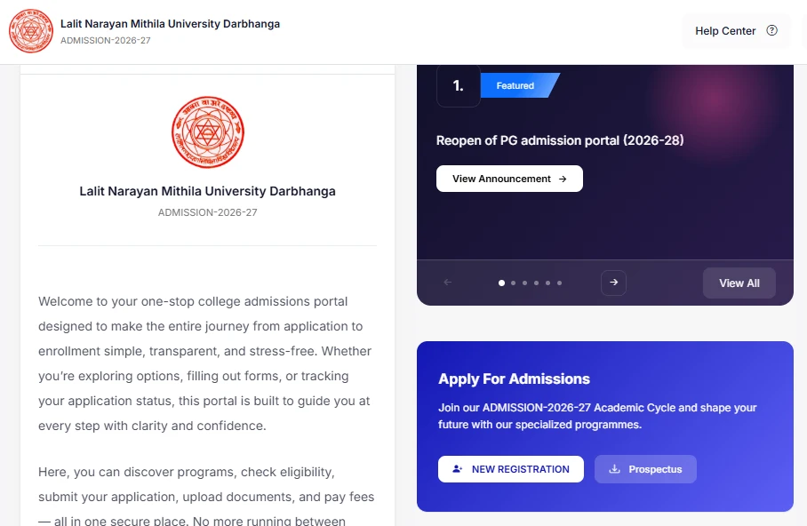 Open the official website of Lalit Narayan Mithila University Samarth Portal