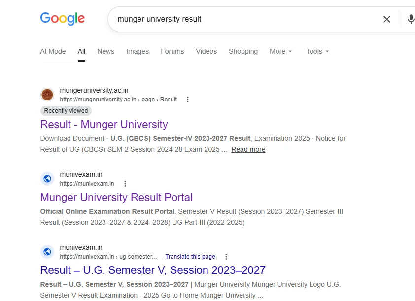 Visit the official Munger University UG CBCS Result Portal.