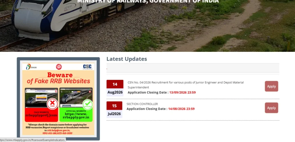 Visit the official RRB application portal