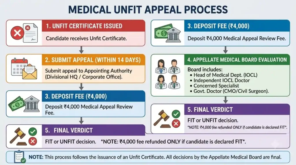 iocl medical unfitness appeal kaise kare