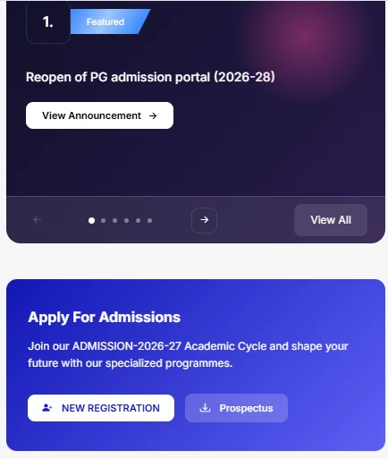 Look for the latest notification or admission link related to PG First Semester Admission 2026-28.
