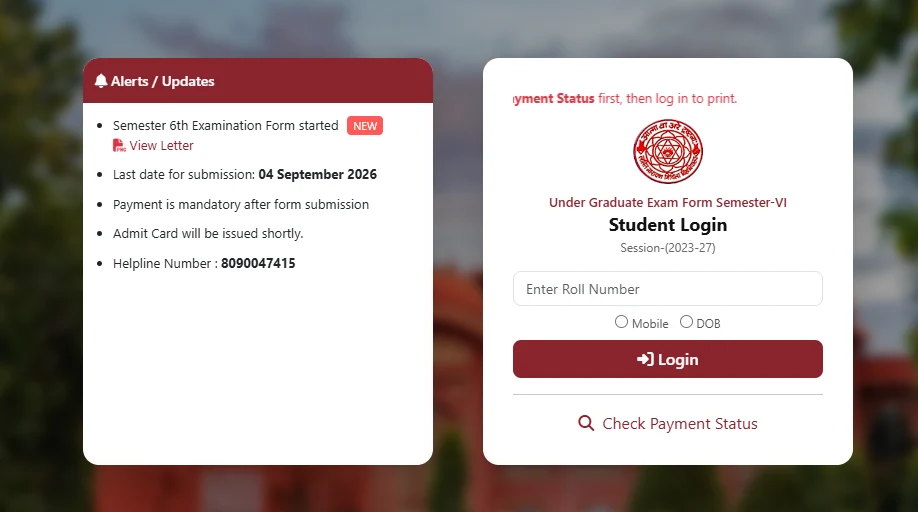 open the link for the UG 6th Semester (CBCS) Examination 2026