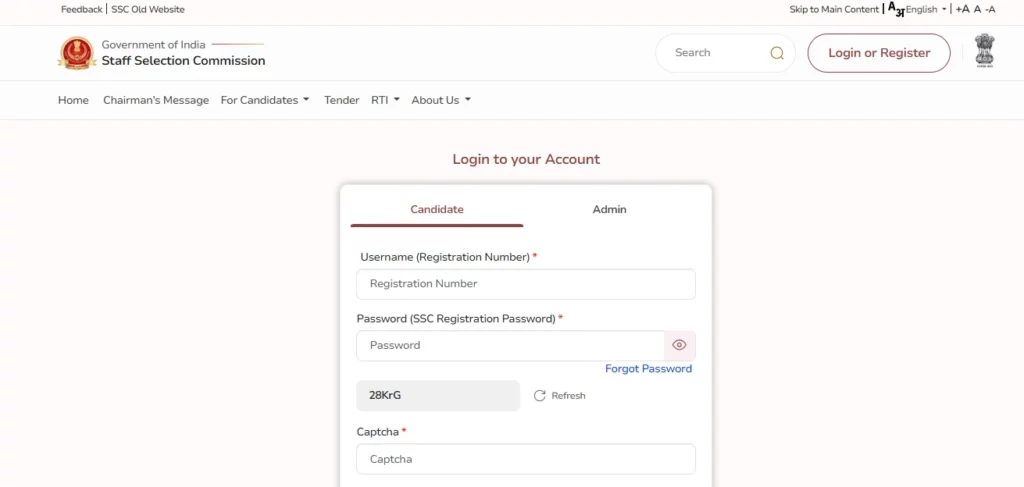 After completing OTR, log in using your Registration Number and Password.