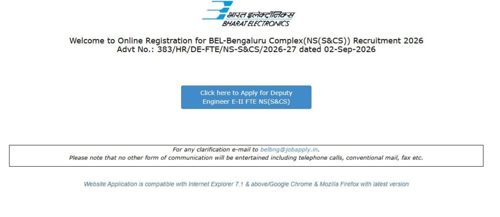 BEL Deputy Engineer Latest Recruitment 2026