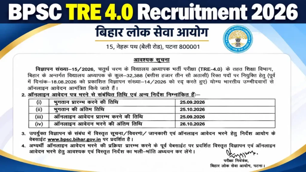 BPSC TRE 4.0 Recruitment 2026 Apply