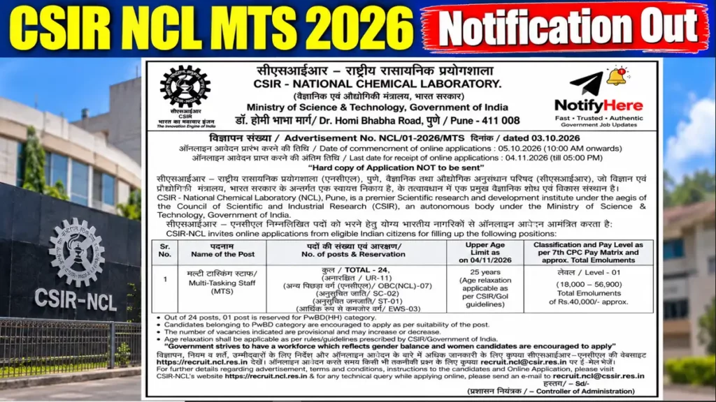 CSIR NCL MTS Full Notification 2026