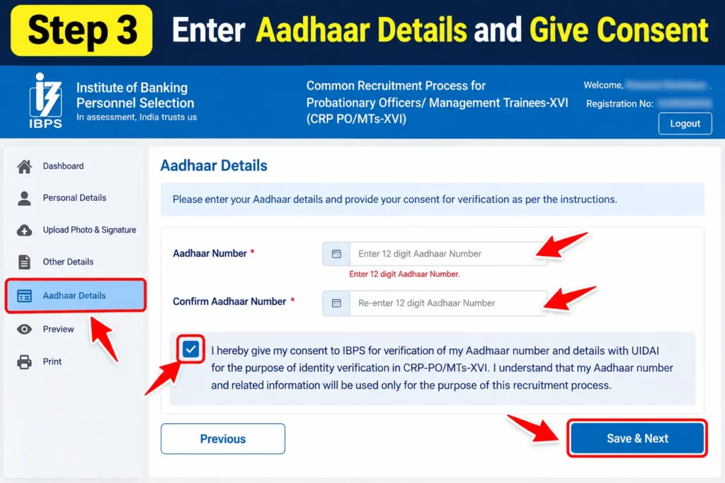 Give Aadhaar Consent and Submit