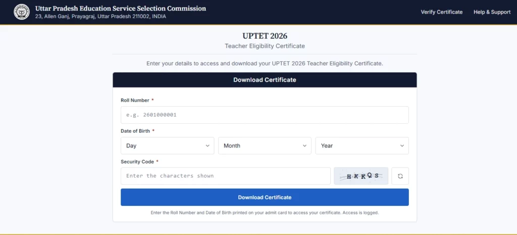 How to Download UPTET Certificate 2026