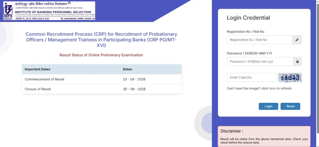 IBPS PO Prelims Result 2026