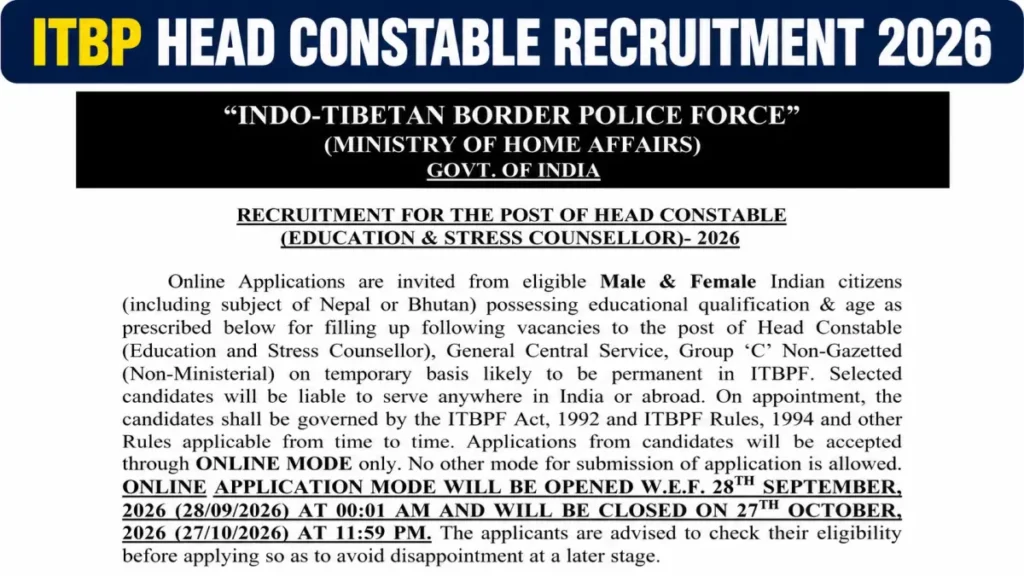 ITBP Head Constable Recruitment 2026