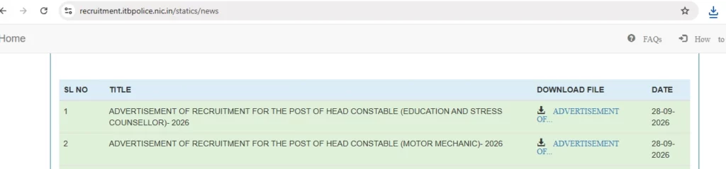 ITBP Head Constable Recruitment 2026 Latest Update