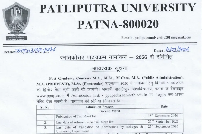 PPU PG 2nd Merit List 2026