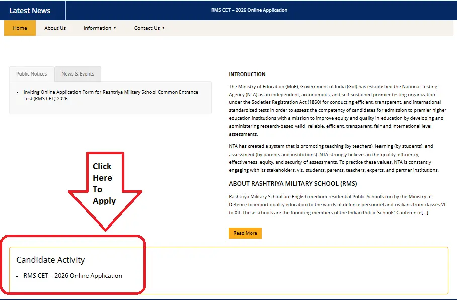 RMS CET 2026 Application Form for 2027