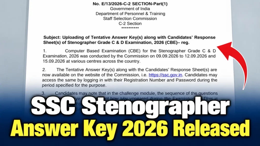 SSC Stenographer Answer Key 2026