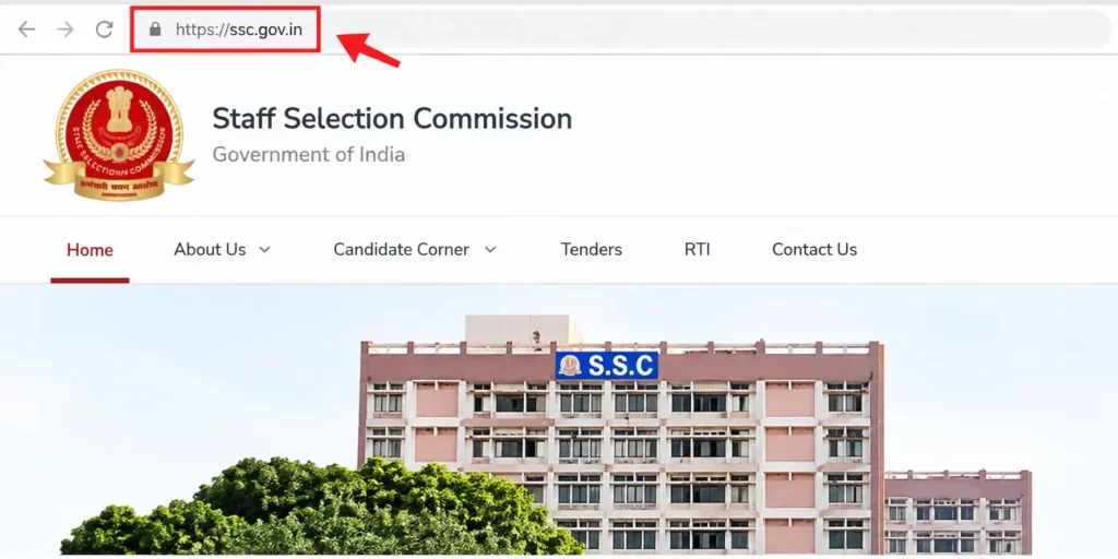 Open the official SSC website at ssc.gov.in. Look for the candidate login or examination-related section.