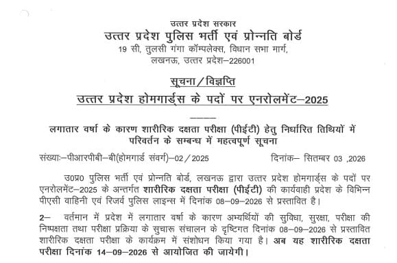 Uttar Pradesh Homeguard PET Admit Card 2026
