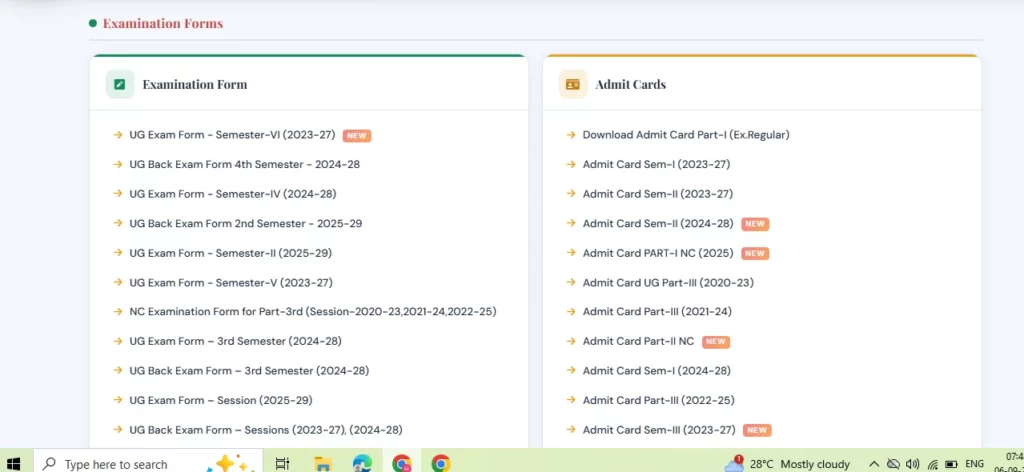 Open the official LNMU UG 6th Semester Student Login portal