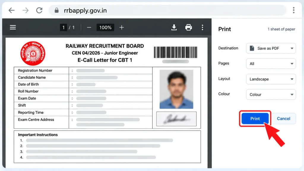 Click the Download or Print option to save the admit card as a PDF.