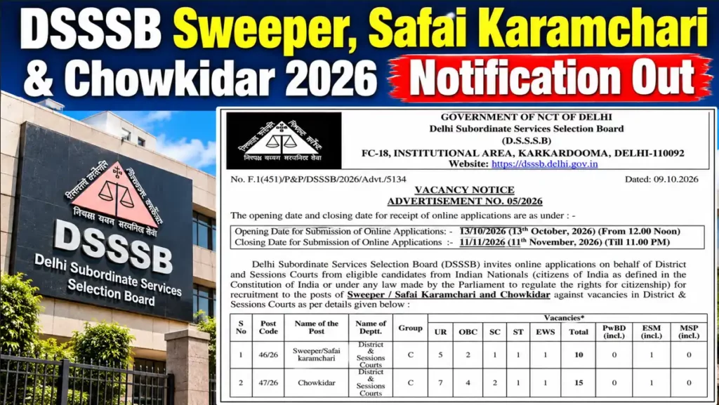 DSSSB Sweeper Chowkidar Recruitment 2026