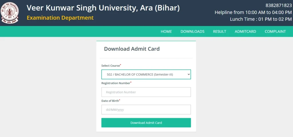 How to Download VKSU Ara UG Semester 3 Admit Card 2026