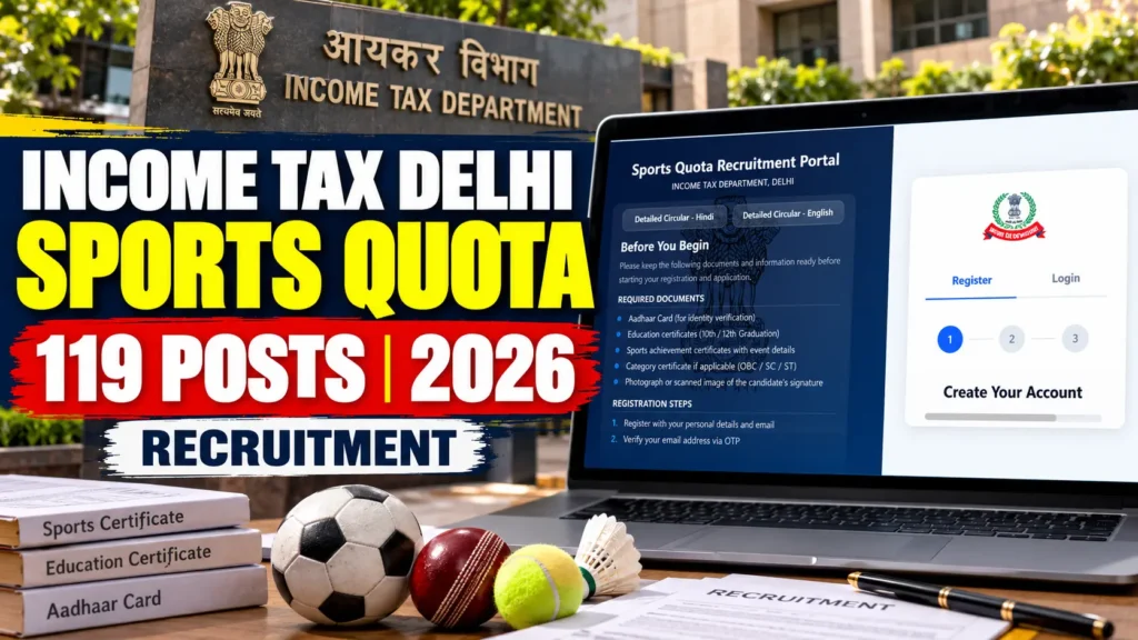 Income Tax Delhi Sports Quota 119 Posts Recruitment 2026