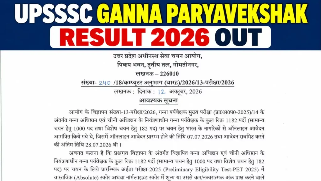 UPSSSC Ganna Paryavekshak Result 2026